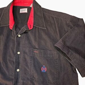 Vintage 90s 00s Bugle Boy Company Men‎ Short Sleeve Button Up Black Shirt Size L